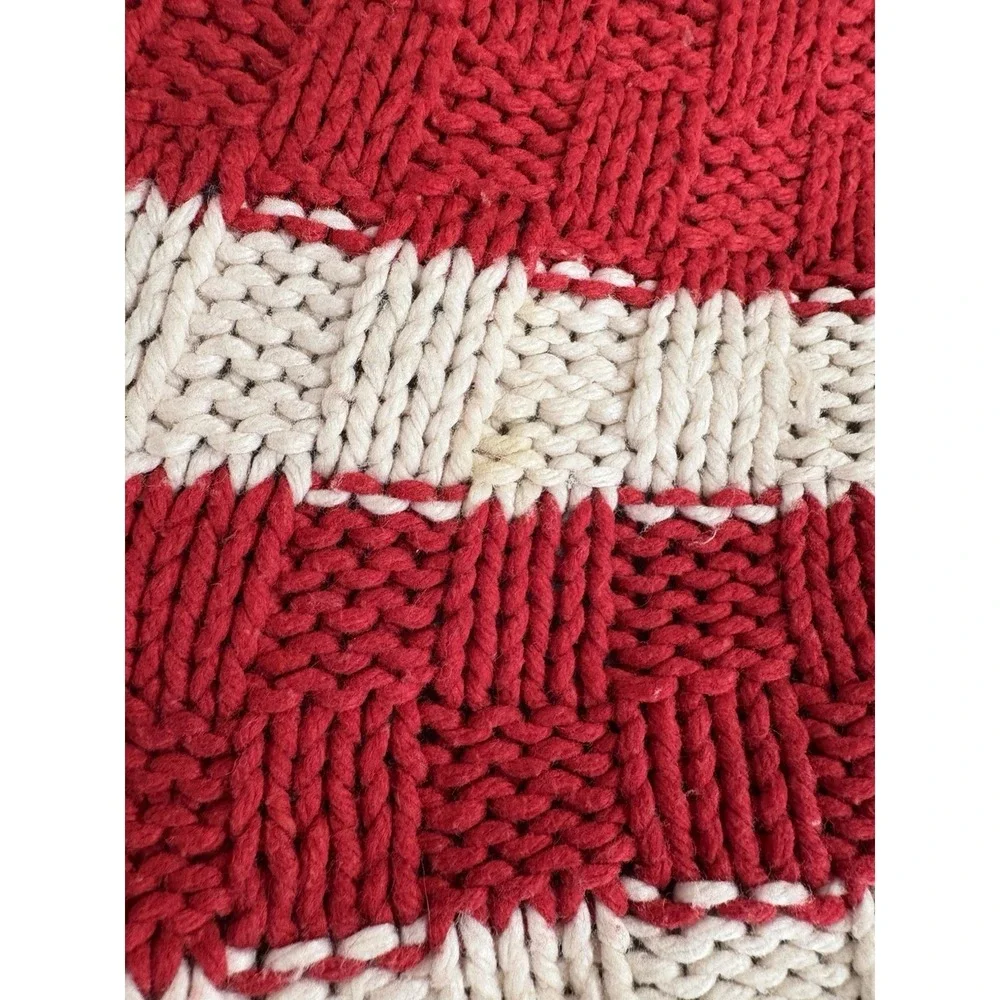 Handmade Vintage Crochet Blanket Red And White Afghan Throw‎ 43